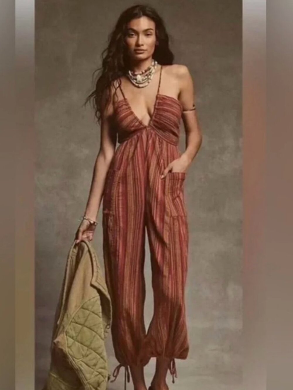 FREE PEOPLE Sundaze For Surfin Jumpsuit In Red Clay Combo - Picture 1 of 6